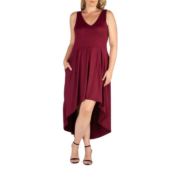 NWT 24seven Comfort Apparel Plus Size High Low Party Dress Burgundy Red 3X - Picture 1 of 7